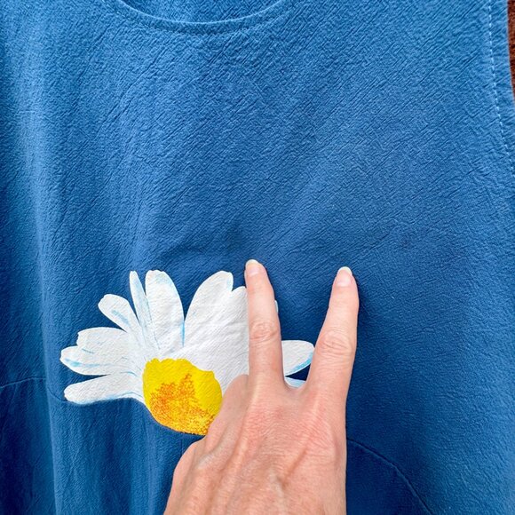 (SOLD) Bib Overall Jumpsuit Teal Daisy Print Baggy Fit Cottagecore Boho Country - Picture 6 of 15